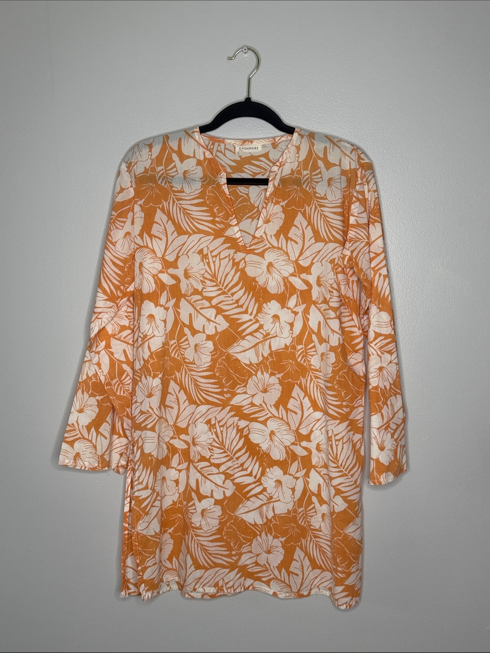 Kashmere Tropical Orange & White Floral Tunic Size Small